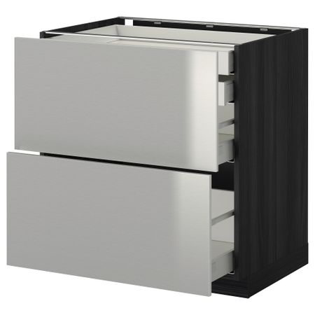 Напольный шкаф 2 фронтальные панели, 2 нижних, 1 средний, 1 высокий ящик МЕТОД / МАКСИМЕРА, черный, Гревста нержавеющ сталь