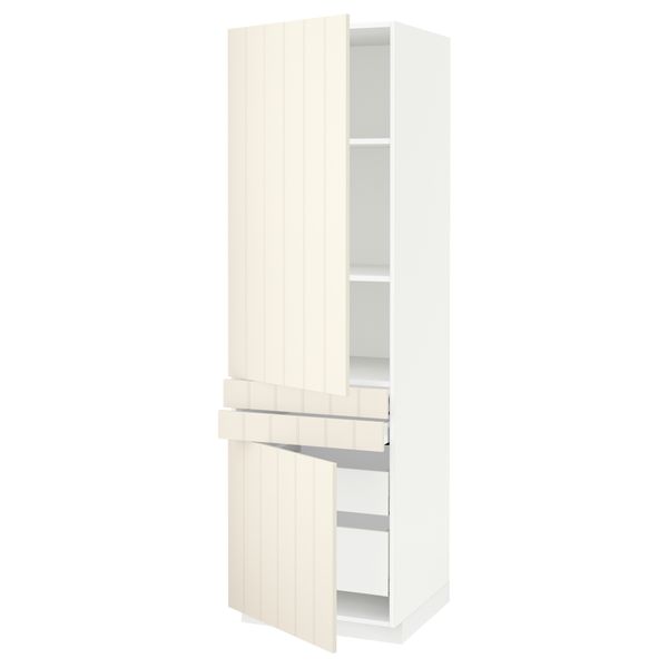 Высокий шкаф + полки, 4 ящик, 2 двери, 2 фронтальные МЕТОД / МАКСИМЕРА, белый, Хитарп белый с оттенком (60x60x200 см) - схема-чертеж с размерами