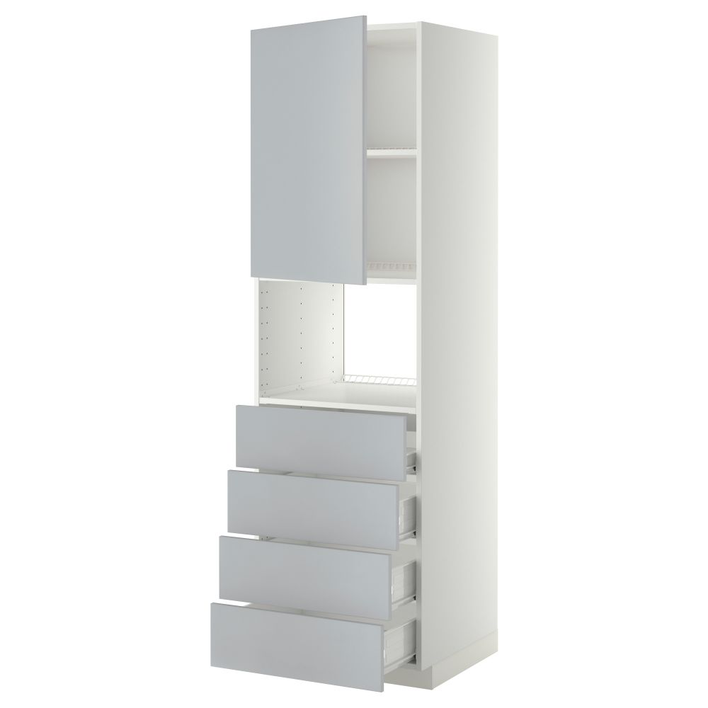 Высокий шкаф для духовки, дверца, 4 ящика МЕТОД / ФОРВАРА, белый, Веддинге серый - фото 1