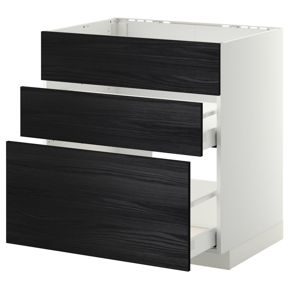 Напольный шкаф под мойку + 3 фронтальных панели/2ящ, белый, Тингсрид черный 80x60 см IKEA МЕТОД / МАКСИМЕРА 892.353.78 - схема-чертеж с размерами
