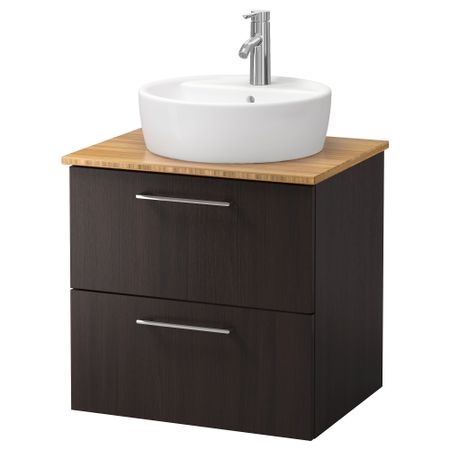 Шкаф п-раковину/столешн45/раковина ГОДМОРГОН/АЛДЕРН / ТОРНВИКЕН, черно-коричневый, бамбук (62x49x74 см)