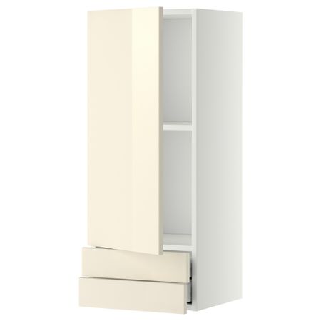 Навесной шкаф с дверцей, 2 ящика МЕТОД / МАКСИМЕРА, белый, Рингульт кремовый