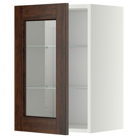 Навесной шкаф с полками, стекляными дв, белый/Эдсерум коричневый 40x60 см IKEA METOD МЕТОД 892.266.80