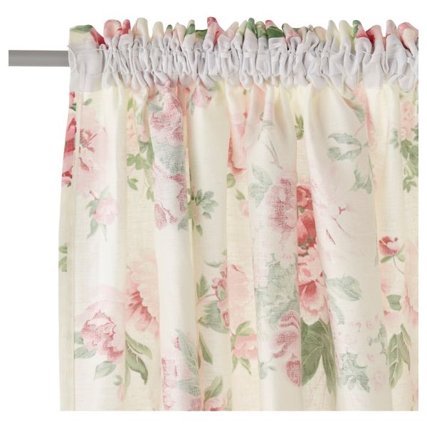 Гардины с прихватом, 1 пара МАЛЁРТ, зеленый цветы (150x270 см) - фото 2
