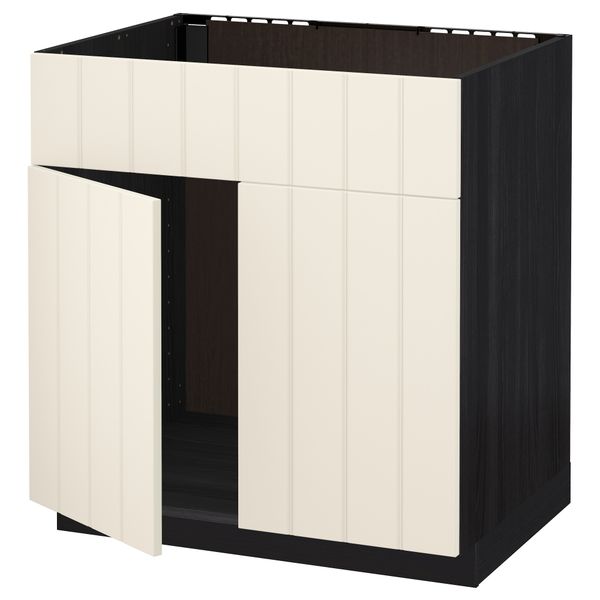 Напольный шкаф под мойку 2 дверцы/фронтальных панели МЕТОД, черный, Хитарп белый с оттенком (80x60 см) - схема-чертеж с размерами