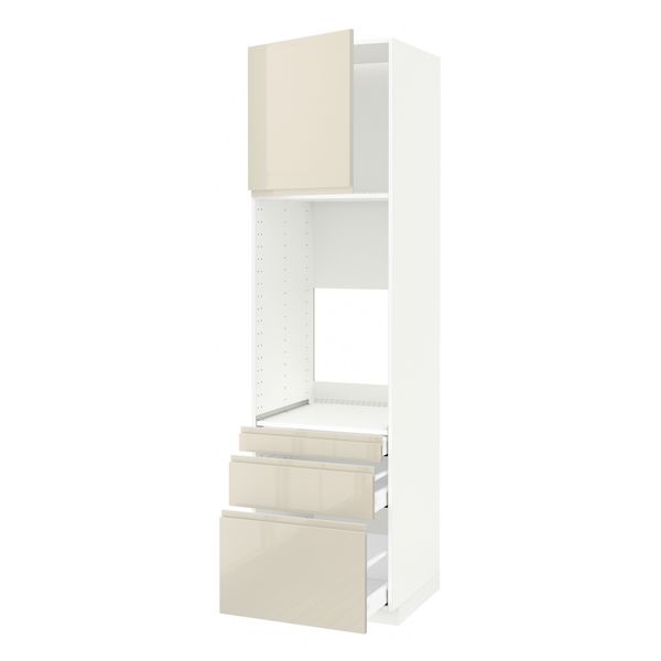 Высокий шкаф для двойной духовки, 3 ящика, дверца МЕТОД / МАКСИМЕРА, белый, Воксторп глянцевый светло-бежевый - схема-чертеж с размерами