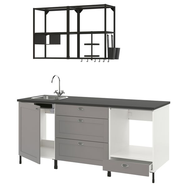 Кухня, 203x63.5x222 см, антрацит/серый каркас IKEA ENHET 693.373.11 - фото 1