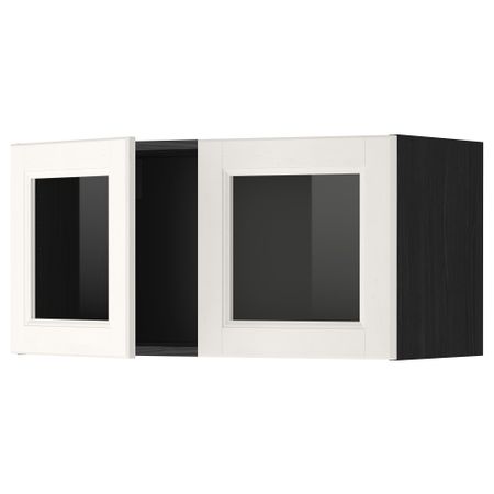 Навесной шкаф с 2 стеклянная дверями МЕТОД, черный, Лаксарби белый (80x40 см)