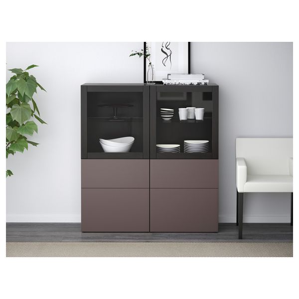 Комбинация для хранения со стеклянными дверцами БЕСТО, черно-коричневый, Вальвикен темно-коричневый, прозрачное стекло - схема-чертеж с размерами