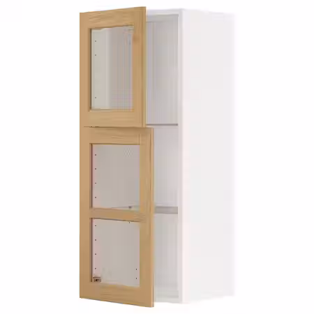 METOD Навесной шкаф/полки/2стеклян двери - белый/Forsbacka дуб 40x100 см