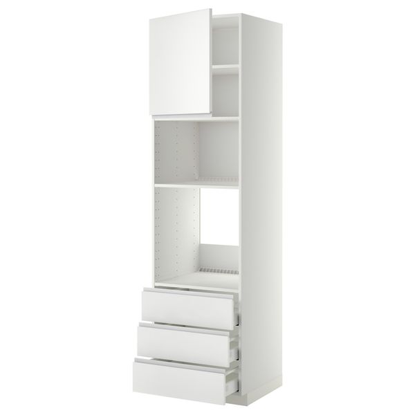 Высокий шкаф для духовки/СВЧ дверца, 3 ящика МЕТОД / МАКСИМЕРА, белый, Нодста белый - фото 1