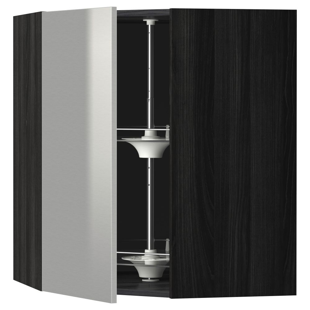 Угловой навесной шкаф с вращающейся секцией МЕТОД, черный, Гревста нержавеющ сталь - схема-чертеж с размерами