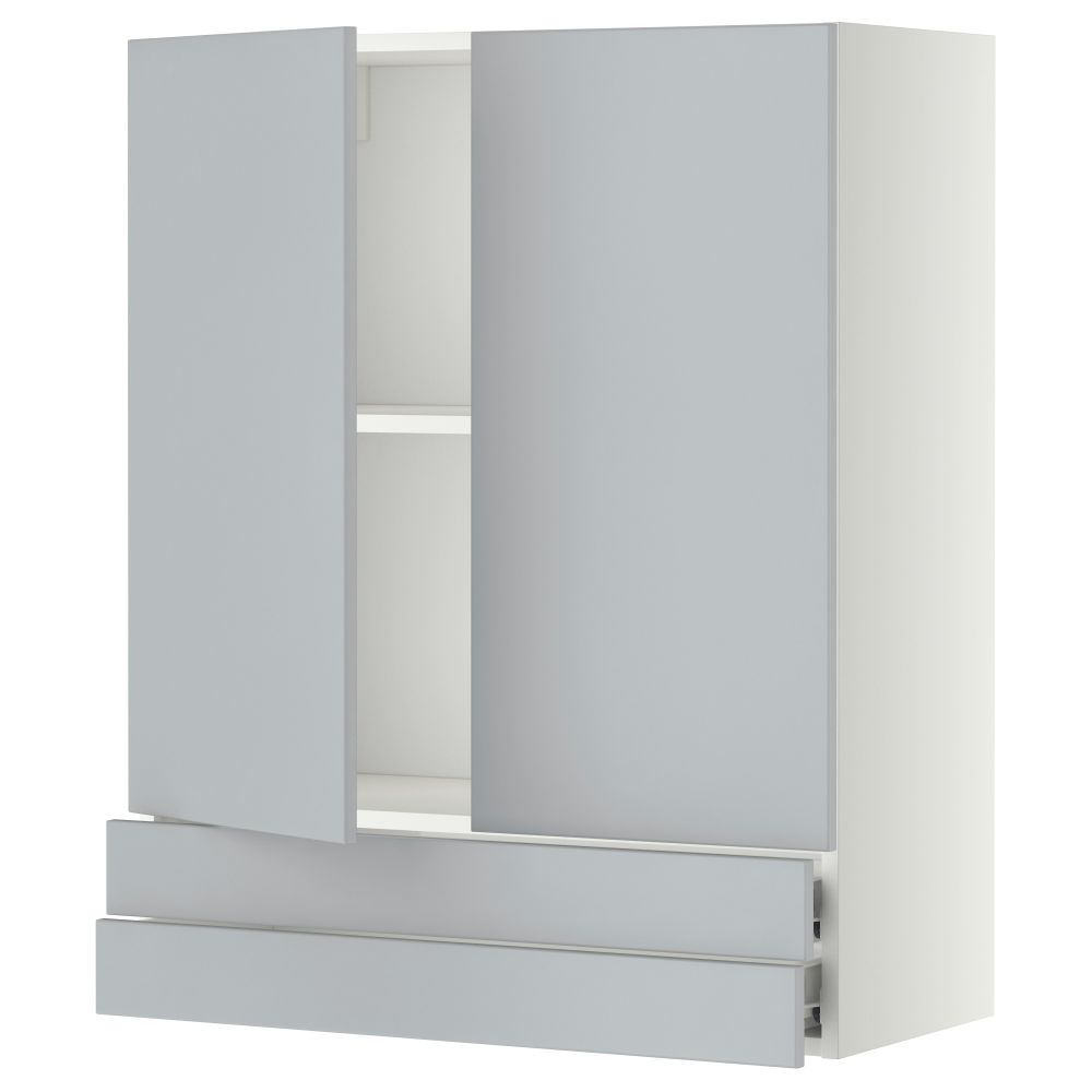 Навесной шкаф, 2 дверцы, 2 ящика МЕТОД / ФОРВАРА, белый, Веддинге серый - схема-чертеж с размерами