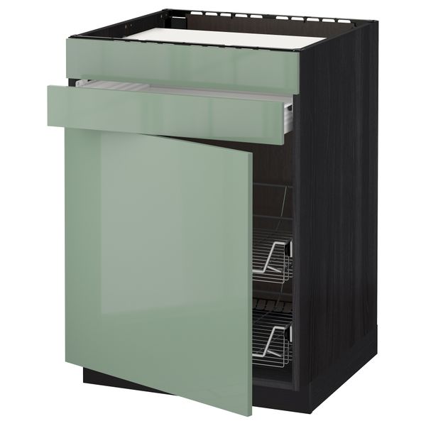 Напольный шкаф для варочной панели, ящик, 2 проволочных корзины МЕТОД / ФОРВАРА, черный, Калларп светло-зеленый (60x60 см) - схема-чертеж с размерами