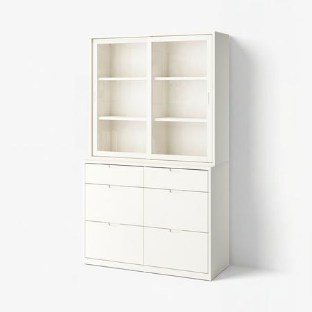 TONSTAD Комбинация для хранения с ящиками - белый с оттенком/стекло 121x47x206 см