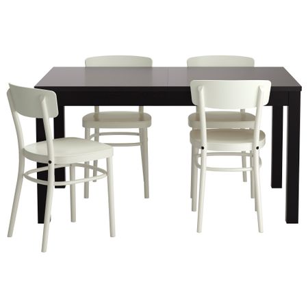 Стол и 4 стула БЬЮРСТА / ИДОЛЬФ, черно-коричневый, белый (140 см)
