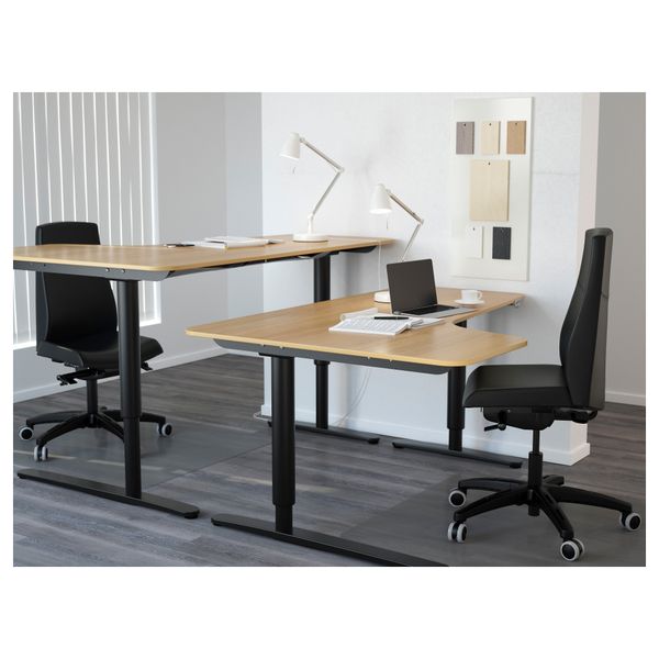 Угловой письменный стол левосторонний трансформер БЕКАНТ, дубовый шпон, черный (160x110 см) - схема-чертеж с размерами