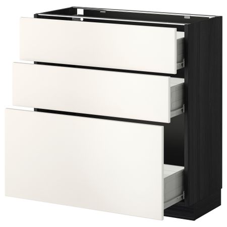 Напольный шкаф с 3 ящиками МЕТОД / ФОРВАРА, черный, Веддинге белый