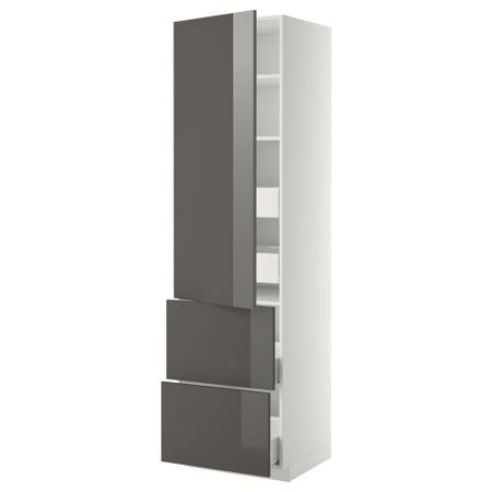 Высокий шкаф + полки, 4 ящика, 2 дверцы МЕТОД / ФОРВАРА, белый, Рингульт серый