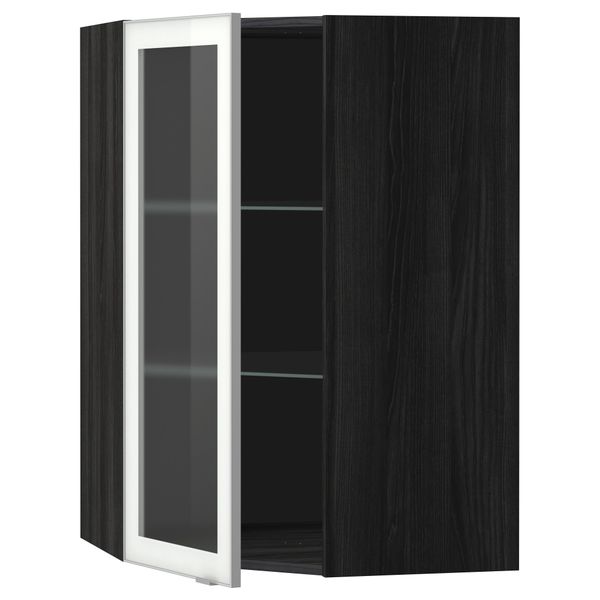 Угловой навесной шкаф с полками, стекляными дверцами МЕТОД, черный, Ютис матовое стекло - схема-чертеж с размерами