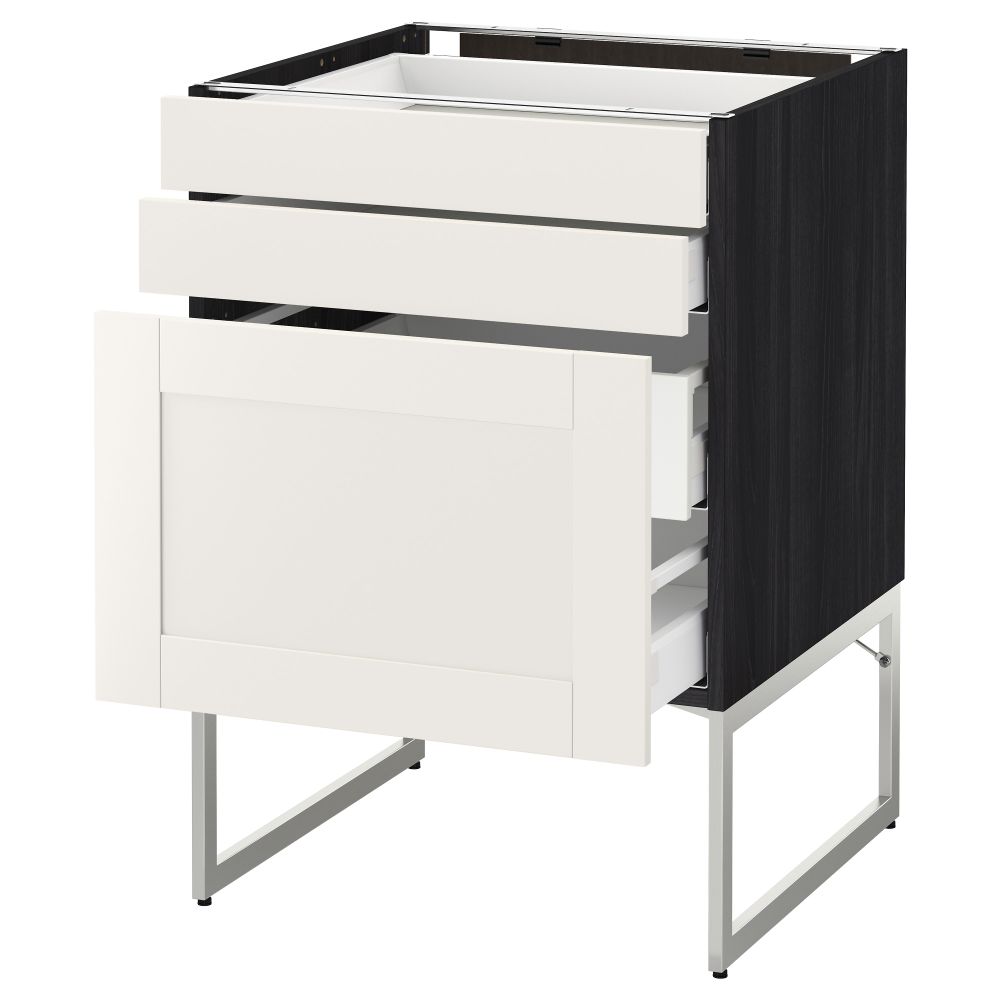 Напольный шкаф 3 фронтальных панели, 2 нижних, 2 средних ящика МЕТОД / МАКСИМЕРА, черный, Сэведаль белый - схема-чертеж с размерами