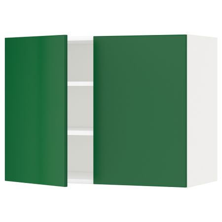 Навесной шкаф с полками, 2 дверцы МЕТОД, белый, Флэди зеленый