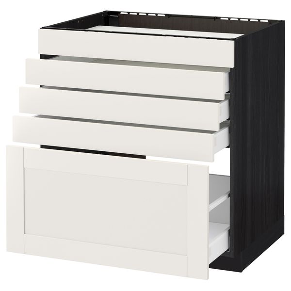 Напольный шкаф для варочной панели, 5 фасадов, 4 ящиков МЕТОД / МАКСИМЕРА, черный, Сэведаль белый - схема-чертеж с размерами