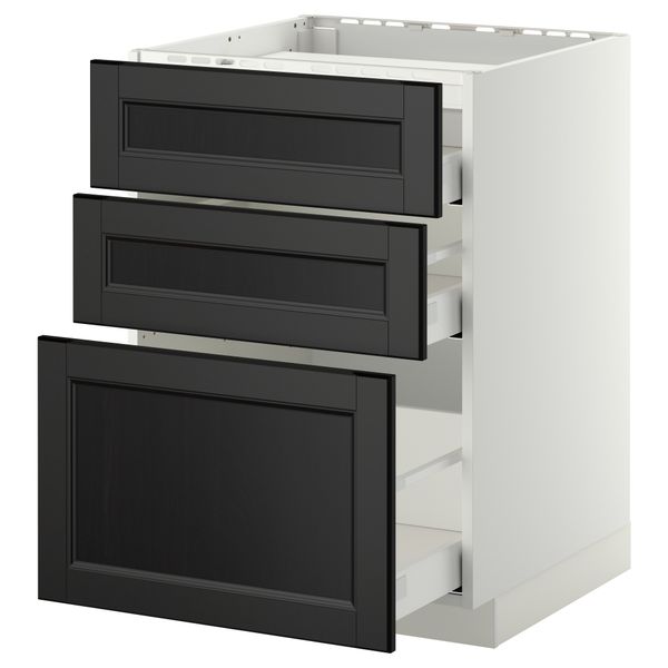 Напольный шкаф, 3 фронтальных панели, 3 ящика МЕТОД / МАКСИМЕРА, белый, Лаксарби черно-коричневый - схема-чертеж с размерами