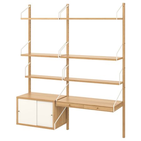 Рабочее место – комбинация, бамбук/белый 150x35x176 см IKEA SVALNÄS СВАЛЬНЭС 993.207.43