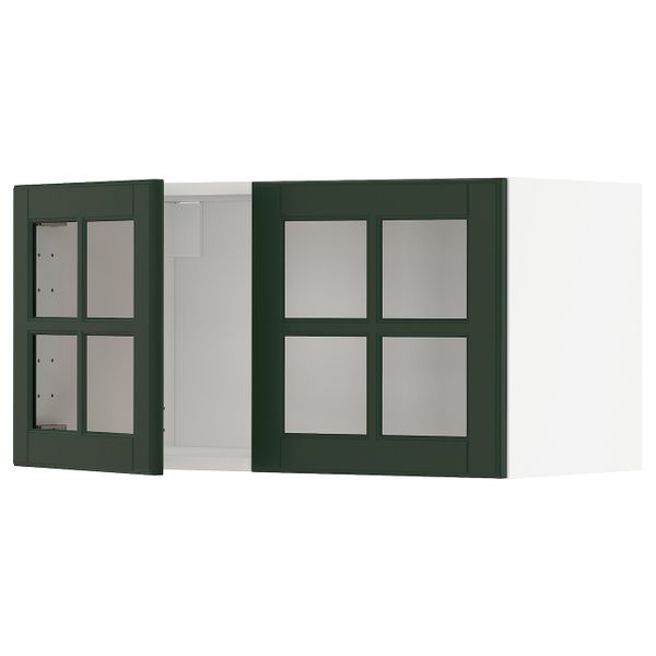 Навесной шкаф, 2 стеклянные дверцы, белый/Будбин темно-зеленый 80x40 см IKEA METOD МЕТОД 694.472.63 - фото 1