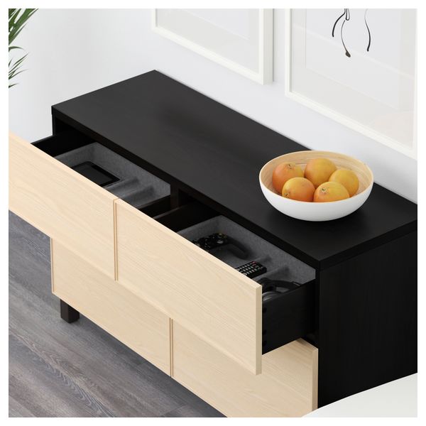 Комбинация для хранения с дверцами, ящиками БЕСТО, черно-коричневый, Инвикен ясеневый шпон (120x40x74 см) - схема-чертеж с размерами