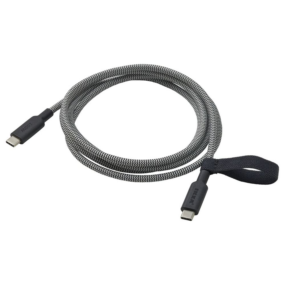 RUNDHULT Кабель USB-C–USB-C - черный/белый 1.5 м/100 Вт - фото 1