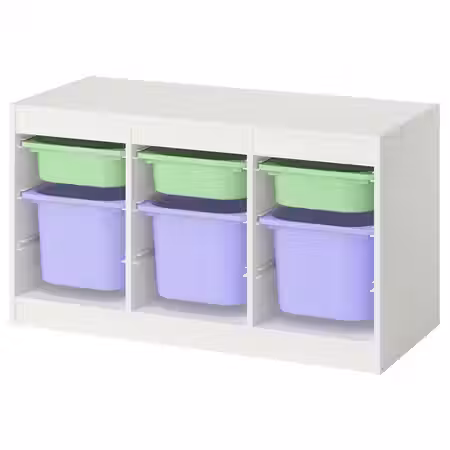 TROFAST Комбинация д/хранения+контейнеры - белый светло-зеленый/сиреневый 99x44x56 см