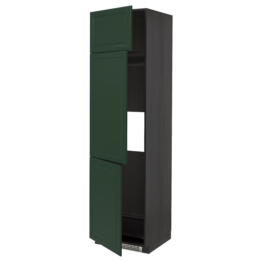 Высокий шкаф для холодильника или морозильника, с 3 дверями, черный/Будбин темно-зеленый 60x60x220 см IKEA МЕТОД 193.161.46 - схема-чертеж с размерами