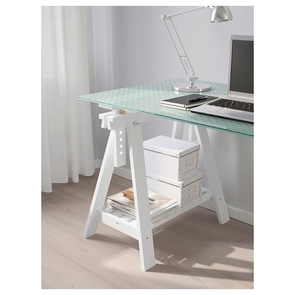 Стол ГЛАСХОЛЬМ / ФИНВАРД, стекло, сотовидный орнамент белый (148x73 см) - фото 3