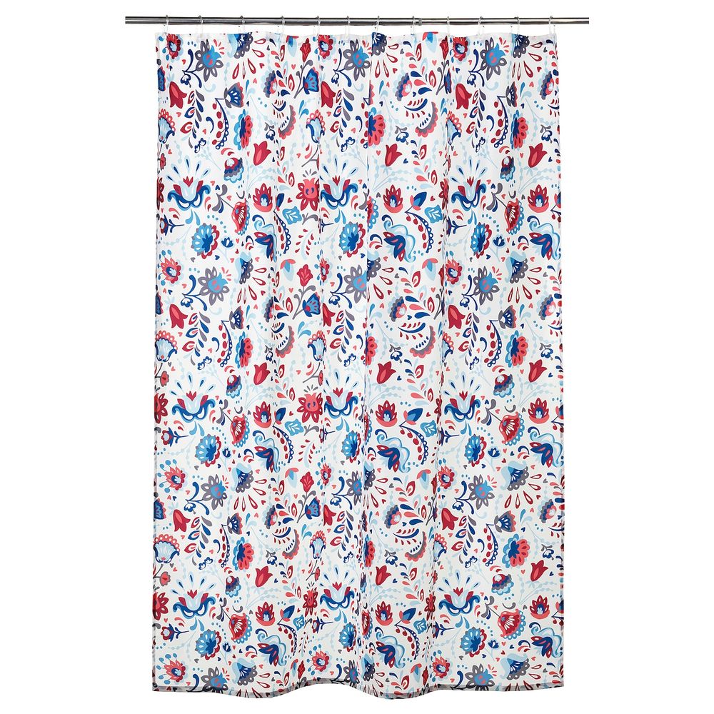 Штора для ванной, белый/разноцветный 180x200 см IKEA KRATTEN КРАТТЕН 104.436.72 - фото 1