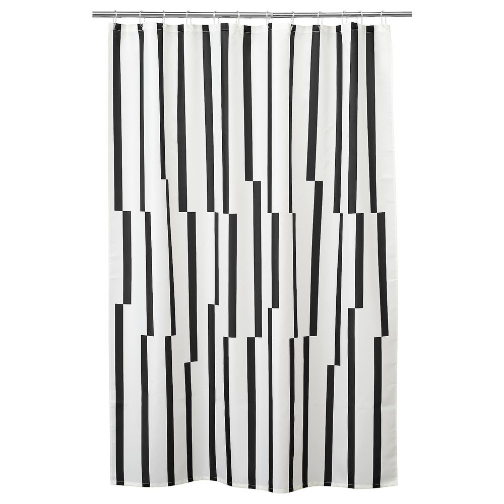 Штора для ванной, белый, черный 180x200 см IKEA KINNEN КИННЕН 804.475.01 - фото 1
