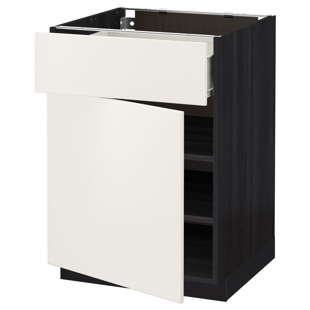 Напольный шкаф с ящиком, дверью МЕТОД / ФОРВАРА, черный, Веддинге белый - схема-чертеж с размерами