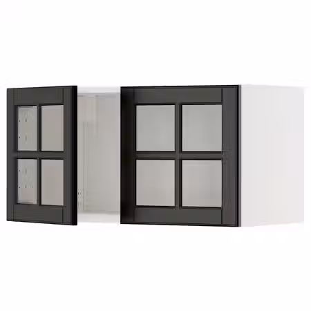 METOD Навесной шкаф/2стеклянные дверцы - белый/Bodbyn чёрный 80x40 см