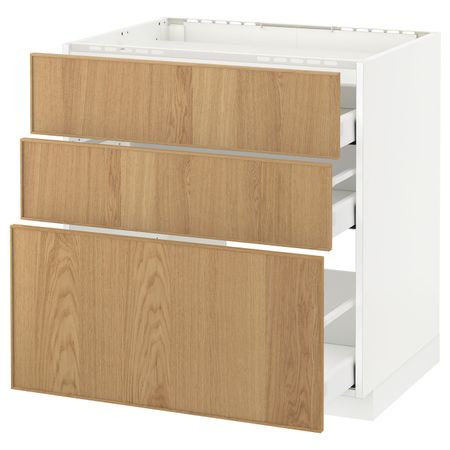 Напольный шкаф, 3 фронтальных панели/3ящика, белый/Экестад дуб 80x60 см IKEA METOD МЕТОД / MAXIMERA МАКСИМЕРА 592.356.19