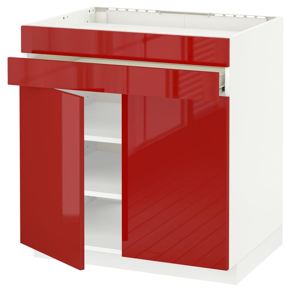 Напольный шкаф для варочной панели, 2 ящика, 2 фасада, 1 ящик МЕТОД / ФОРВАРА, белый, Рингульт красный (80x60 см) - схема-чертеж с размерами
