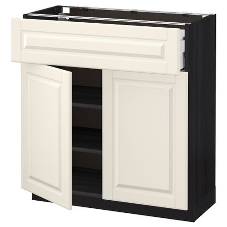 Напольный шкаф + ящик, 2 дверцы МЕТОД / МАКСИМЕРА, черный, Будбин белый с оттенком
