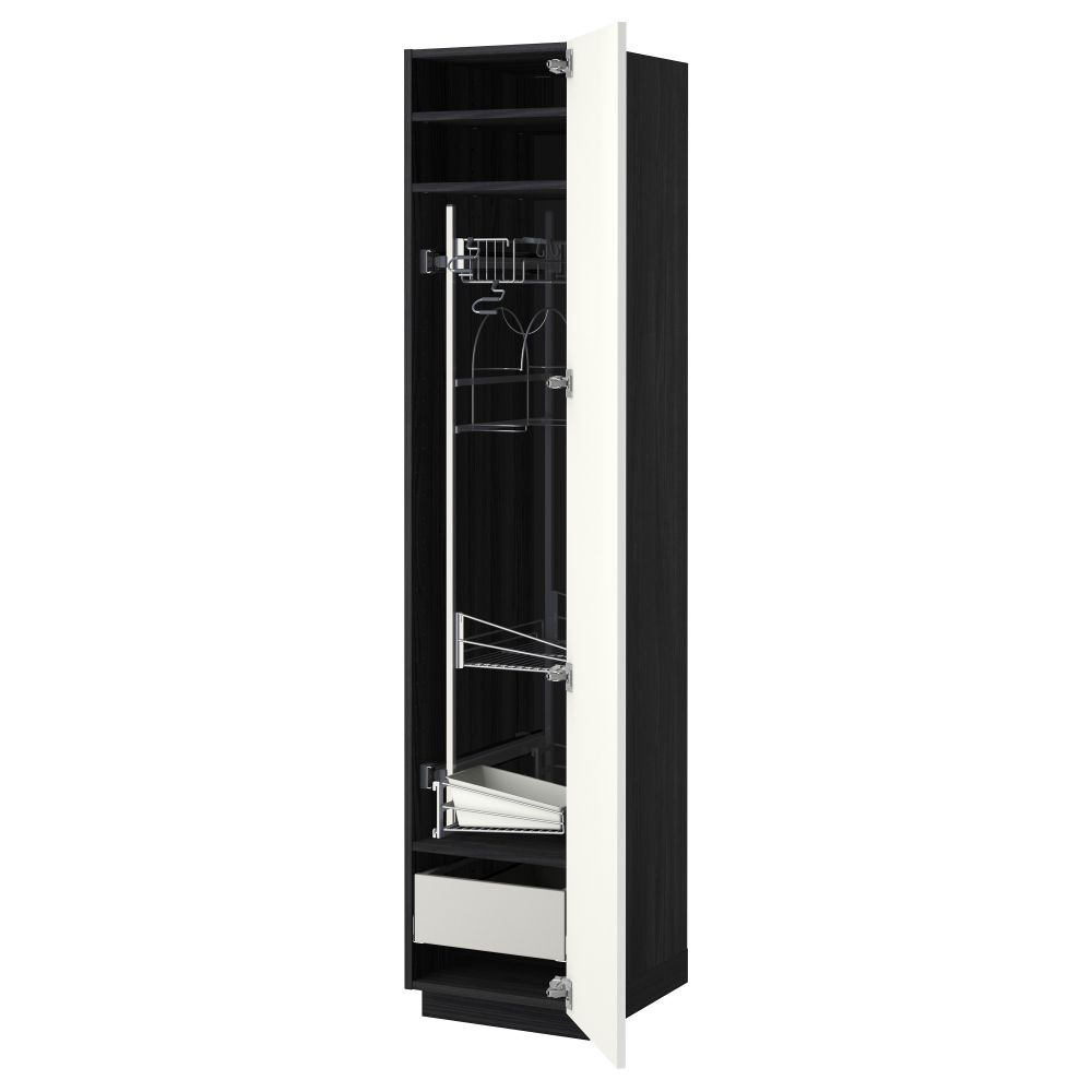 Высокий шкаф с отделением для аксессуаров, для уборки МЕТОД / МАКСИМЕРА, черный, Рингульт белый (40x60x200 см) - фото 1