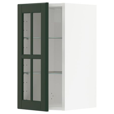 Навесной шкаф/полки/стеклян дверца, белый/Будбин темно-зеленый 30x60 см IKEA METOD МЕТОД 094.461.48