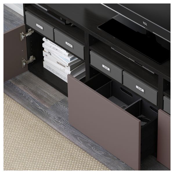 Шкаф для ТВ, комбинированный, стекляные дверцы БЕСТО, черно-коричневый, Вальвикен темно-коричневый, прозрачное стекло - фото 3