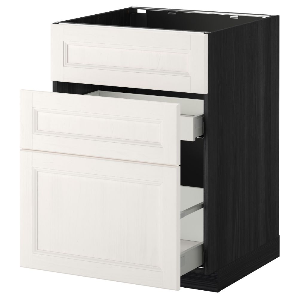 Напольный шкаф под мойку + 3 фронтальных панели, 2 ящика МЕТОД / МАКСИМЕРА, черный, Лаксарби белый - схема-чертеж с размерами