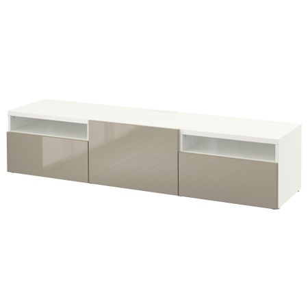 Тумба под ТВ БЕСТО, белый, Сельсвикен глянцевый/бежевый (180x40x38 см)