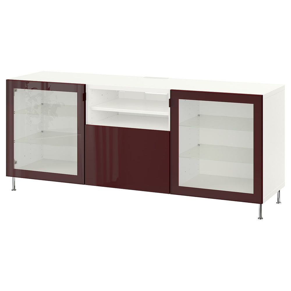 Тумба для ТВ с ящиками, белый СЕЛЬСВ/СТАЛЛАРП/глянцевый темный красно-коричневый 180x42x74 см IKEA BESTÅ БЕСТО 292.991.08 - фото 1