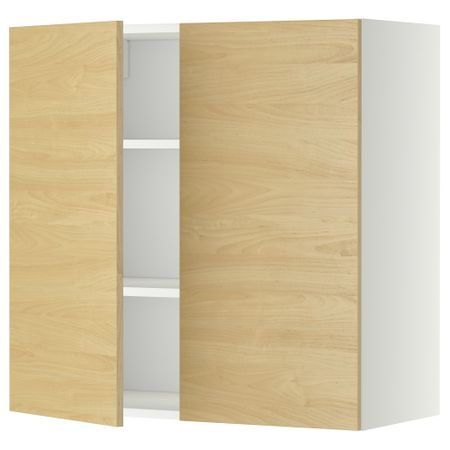 Навесной шкаф с полками, 2 дверцы МЕТОД, белый, Тингсрид береза