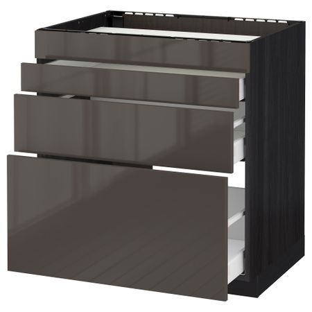 Напольный шкаф для духовки, 4фасада, 3 ящика МЕТОД / МАКСИМЕРА, черный, Рингульт серый